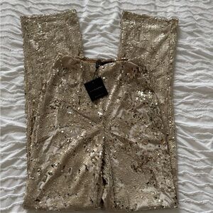 NWT Jluxlabel Velvet Sequin Gold Pants